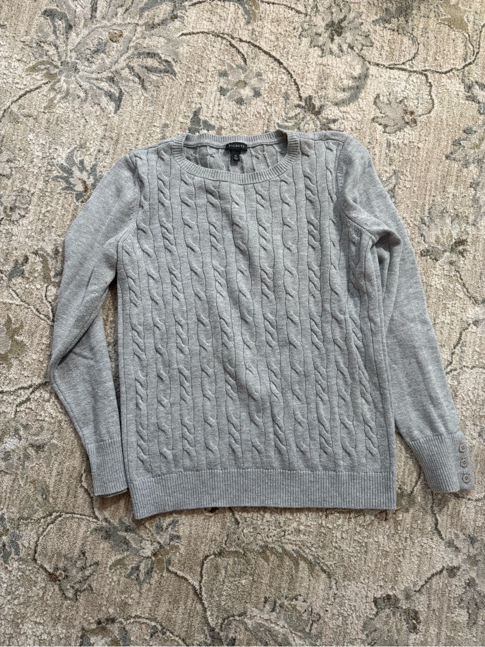 Talbots Light Gray Cable Knit Crewneck Sweater